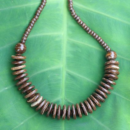 Artisans source materials locally for their coconut shell jewelry